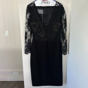Monique Lhuillier Black Lace Corset Dress